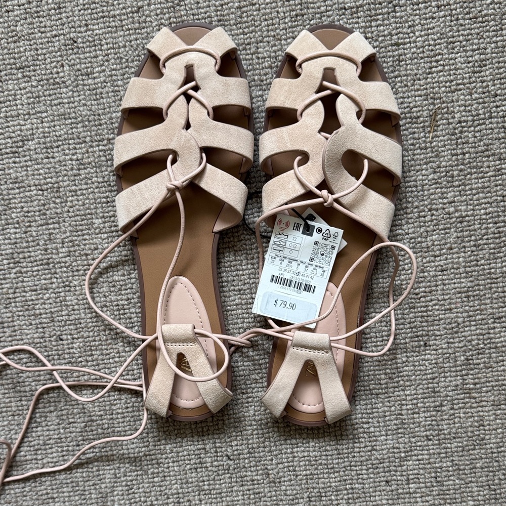 Zara Cream Lace-Up Sandals